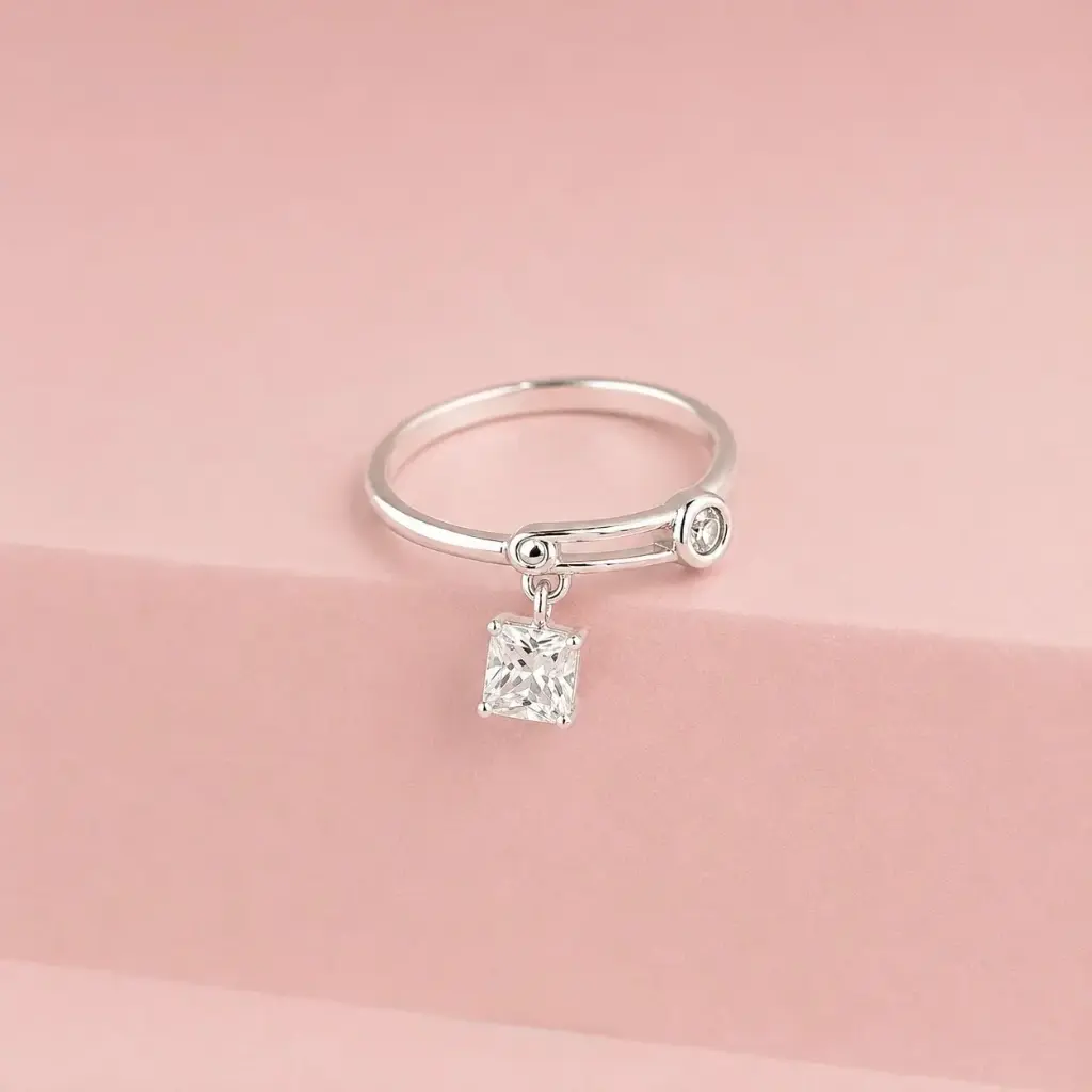 Anillo plata 925 colgante circon cuadrado