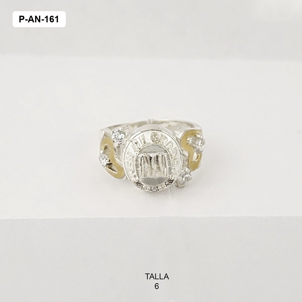 *ANILLO PLATA 925 Y ORO GRADO OVALO ESCUDO LATERALES CORAZONES