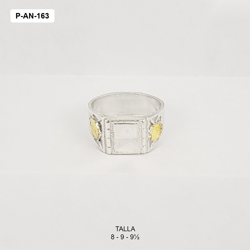 *ANILLO PLATA 925 Y ORO GRADO BASE CUADRADA LISA ESCUDOS LATERALES