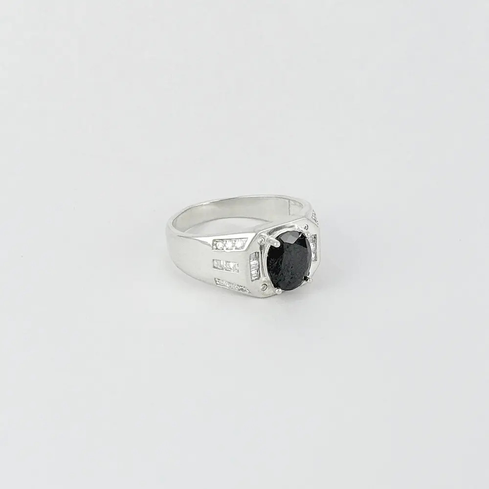 Anillo en Plata ley 925 para hombre circón negro - talla 12 