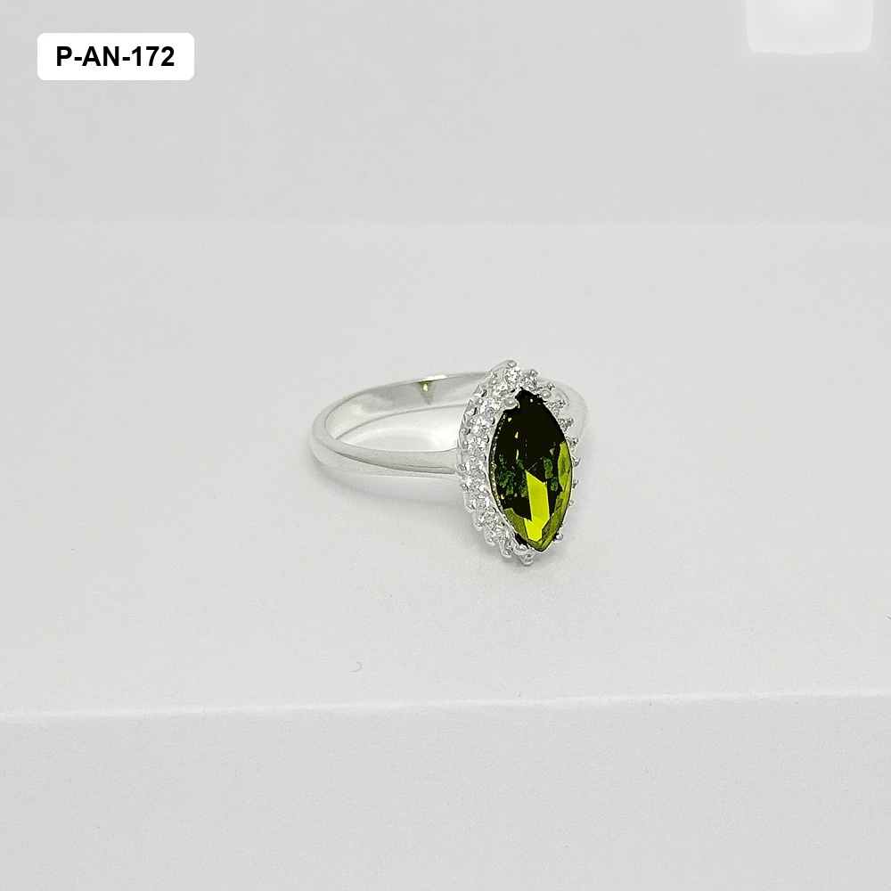 *ANILLO PLATA LEY 025 CRISTAL OVALADO VERDE OLIVA