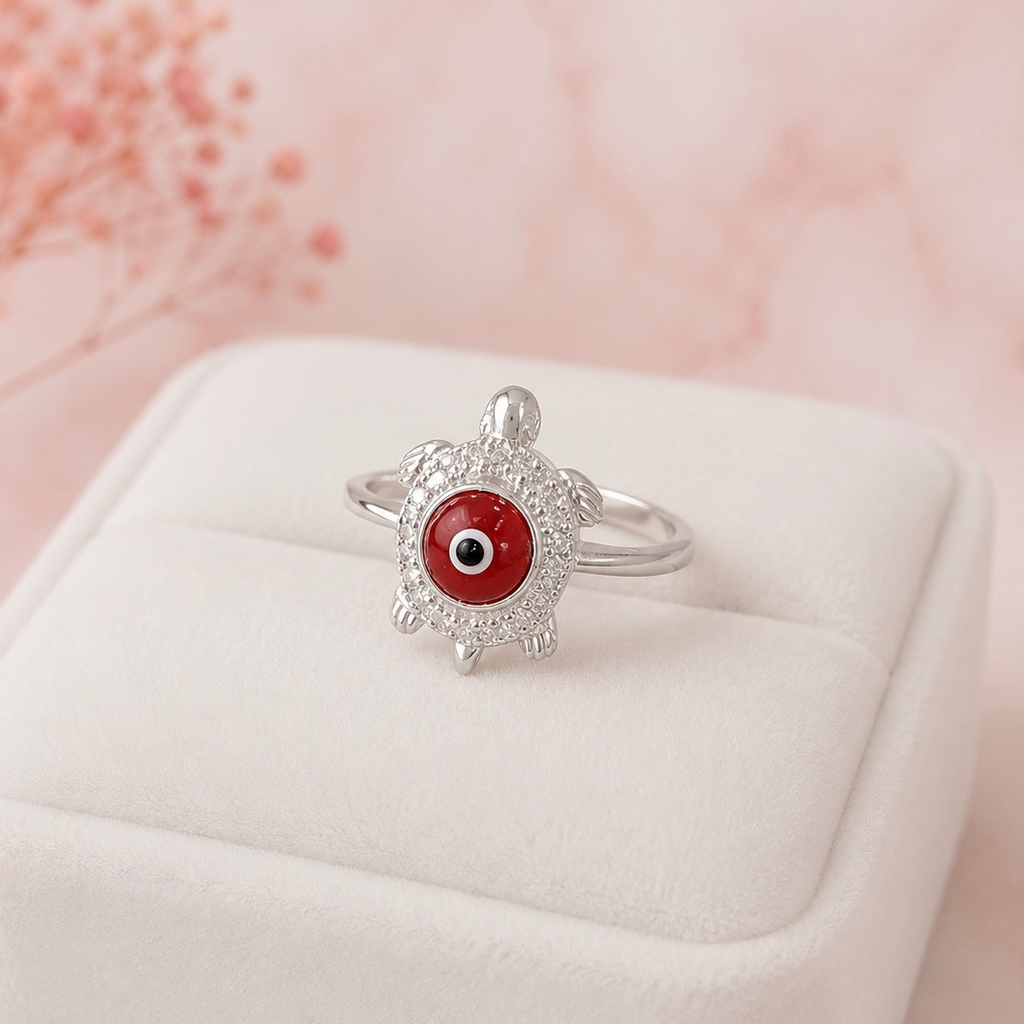 Anillo plata ley 925 tortuga piedra roja