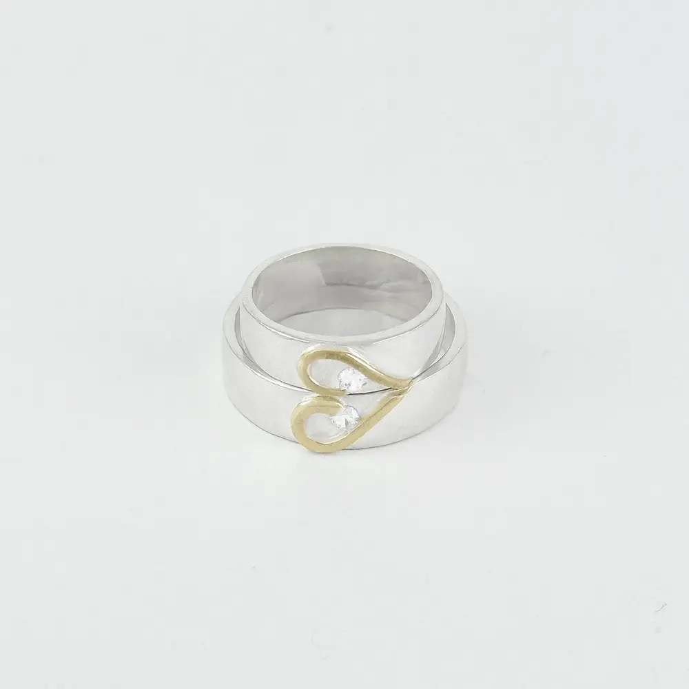 Anillo en Plata ley 925 para pareja silueta corazón laminado - Mujer talla 7 / Hombre talla 12