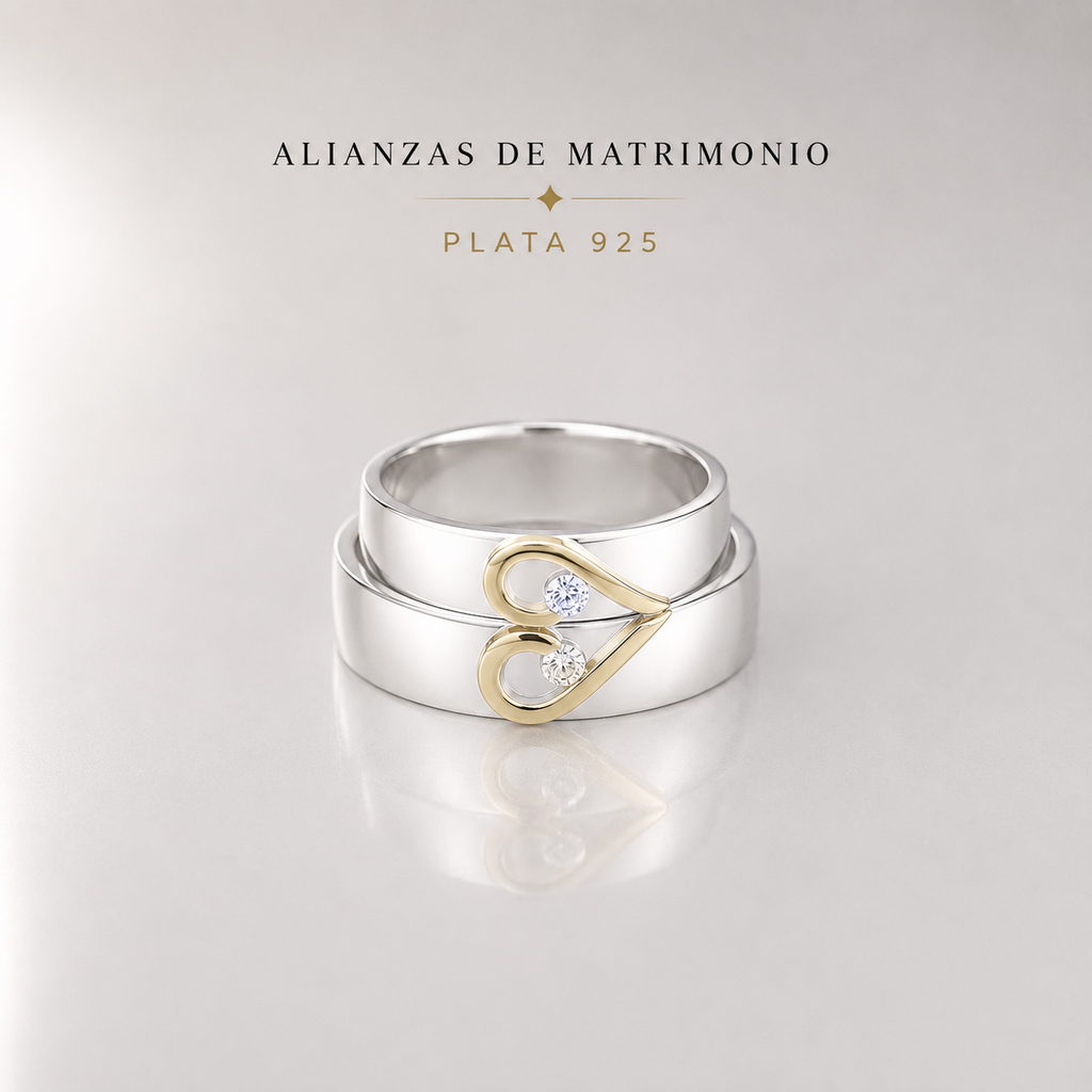Anillo en plata ley 925 para pareja silueta corazón laminado - mujer talla 7 / hombre talla 12