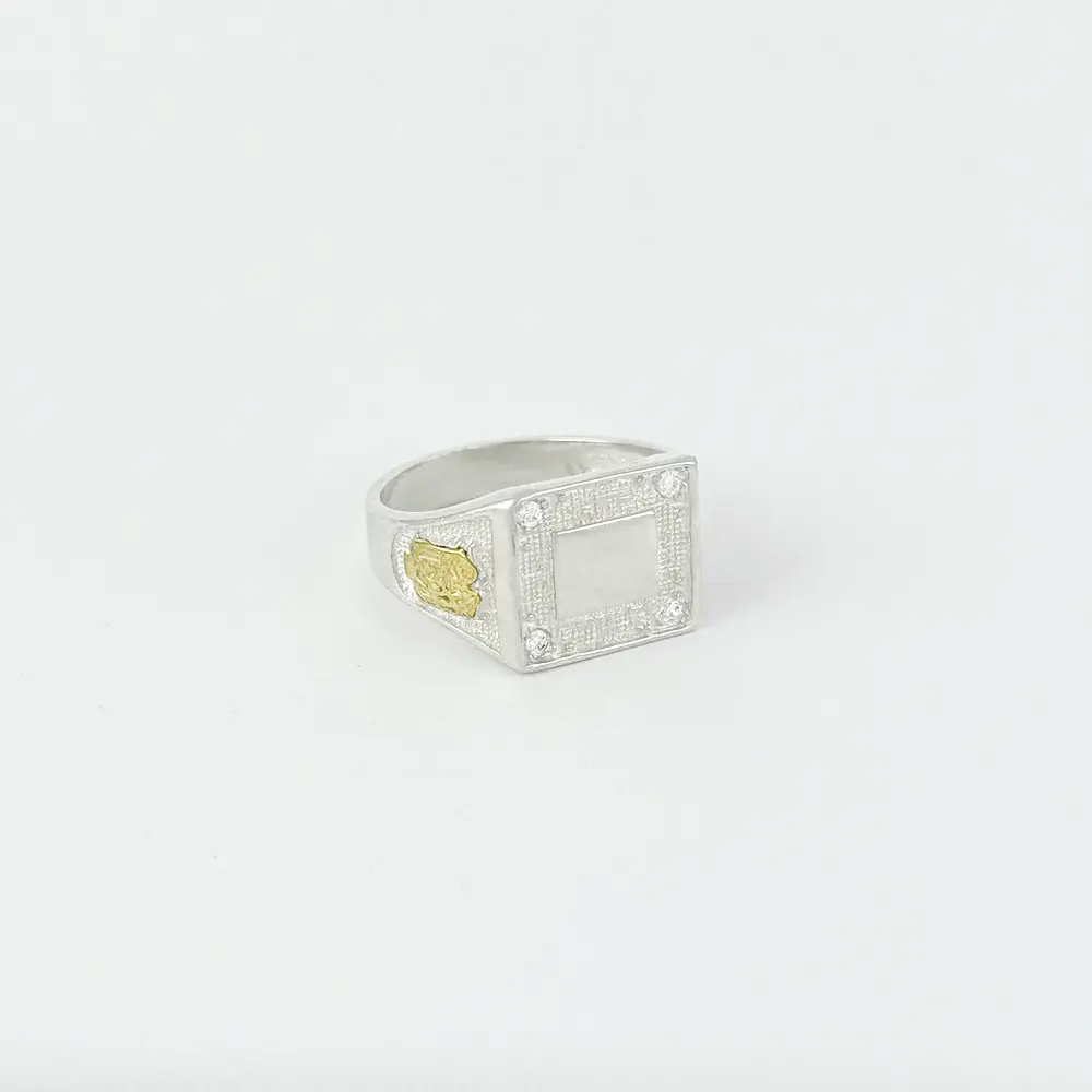 *ANILLO PLATA 925 Y ORO GRADO CUADRADO ESCUDOS LATERALES