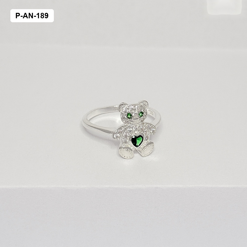 Anillo plata ley 925 osito cristales blancos / verdes