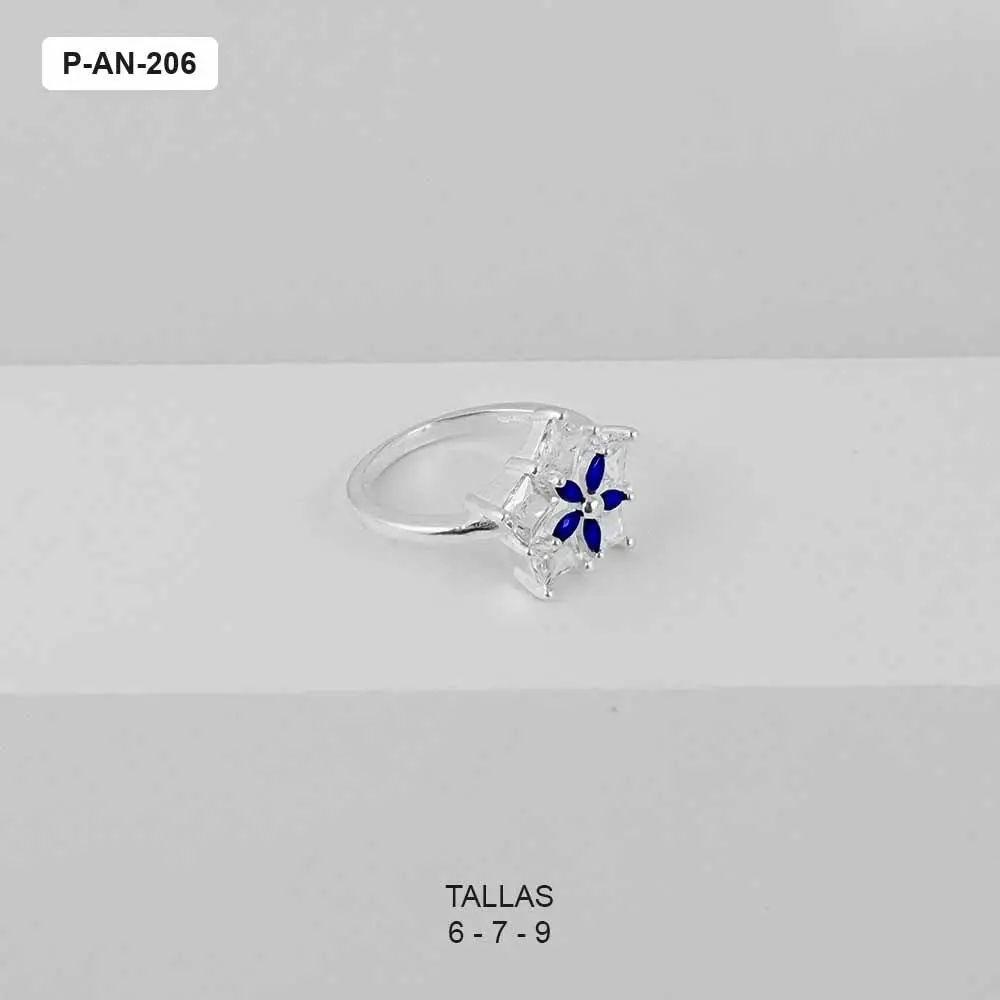 *ANILLO EN PLATA 925 THAI MICROCIRCONIA FLOR CRISTALES VERDE / AZUL