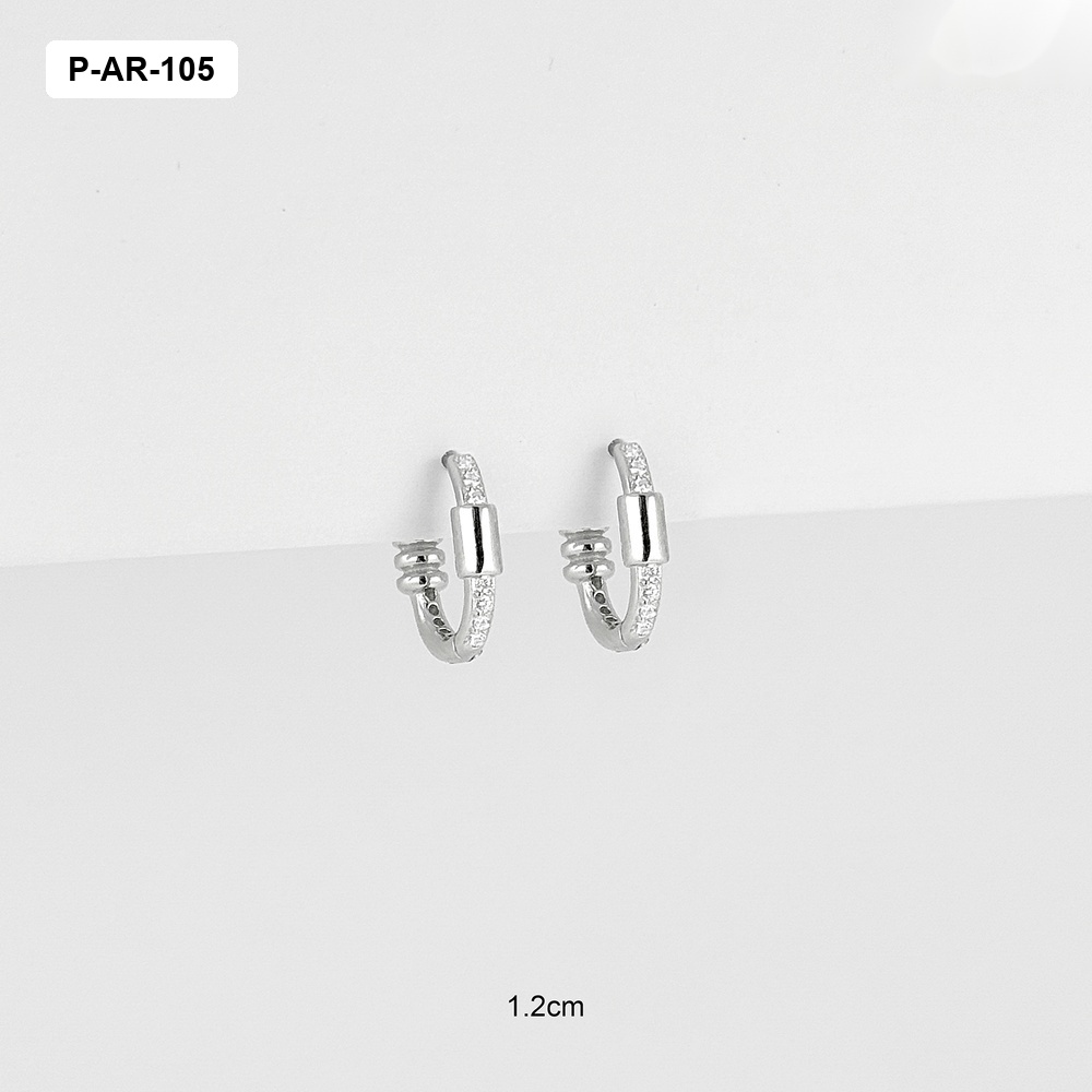 Argolla huggie plata 925 baño rodio ovalada microcircones 1.2 cm