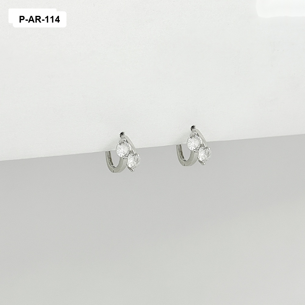 *P-AR-114 Argolla Huggie Plata 925 Baño Rodio Dos Circones