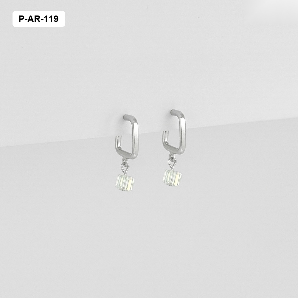 Aretes plata 925 (b.rodio) cuadrado cristal cubo tornasol