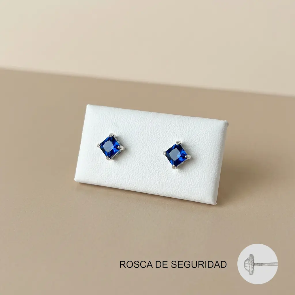 Topo ortopedico en Plata ley 925 rosca de seguridad circón azul cuadrado #4