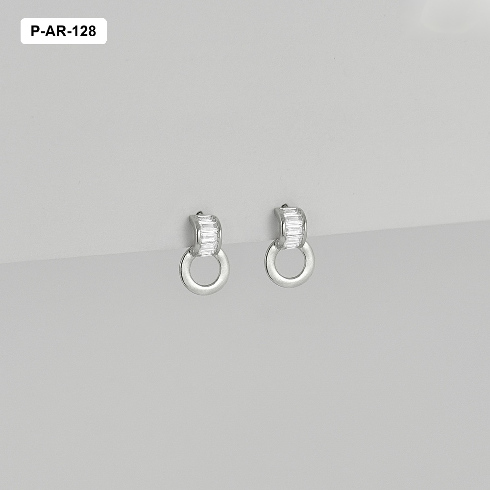 *ARETES EN PLATA LEY 925 (B.RODIO) CRISTALES BAGUETTE CÍRCULO