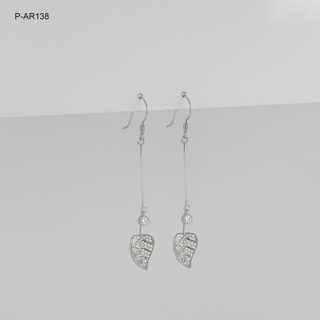 Aretes largos plata 925 (b.rodio) palo hoja microcircones