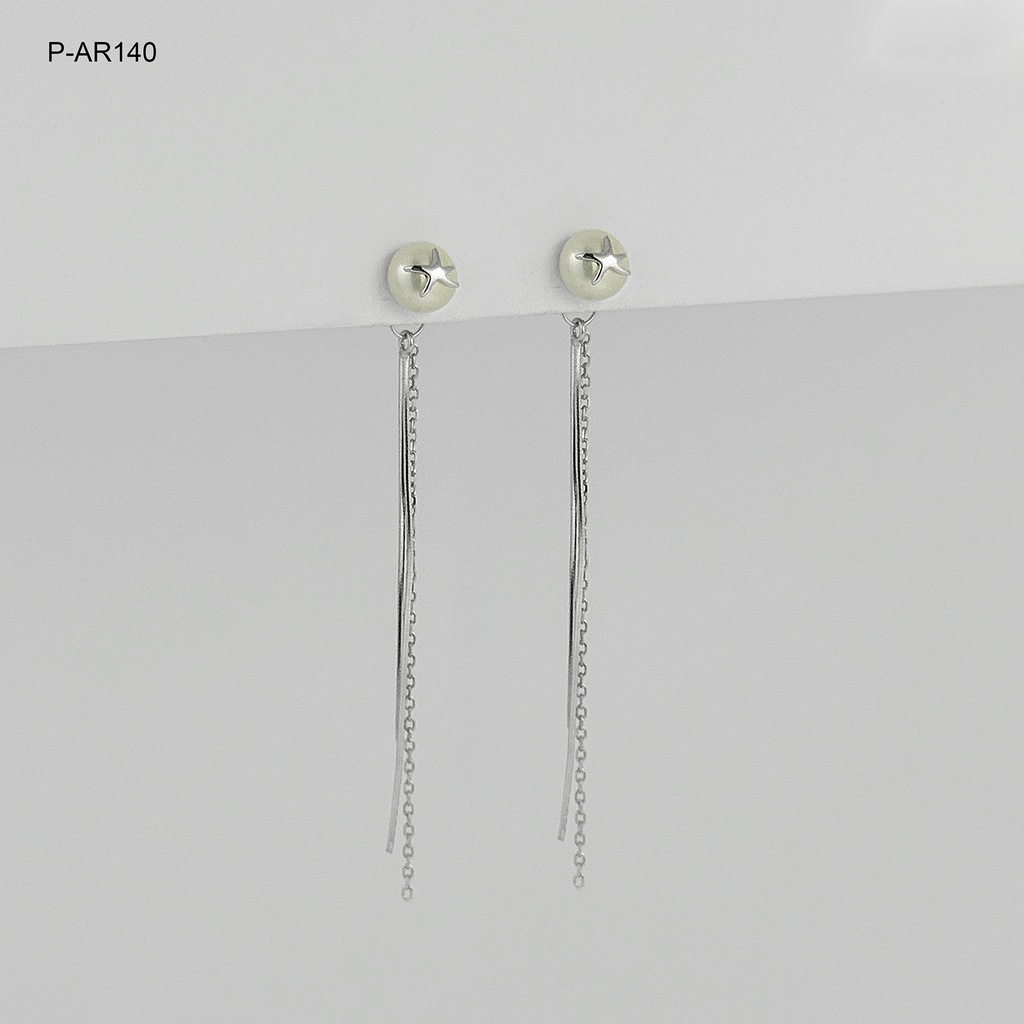 Aretes largos plata 925 (b.rodio) perla estrellita mar