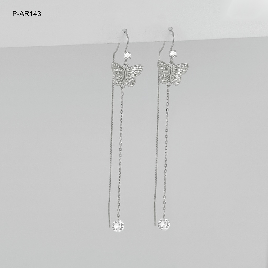 Aretes largos plata 925 (b.rodio)  sistema pasar dije mariposa