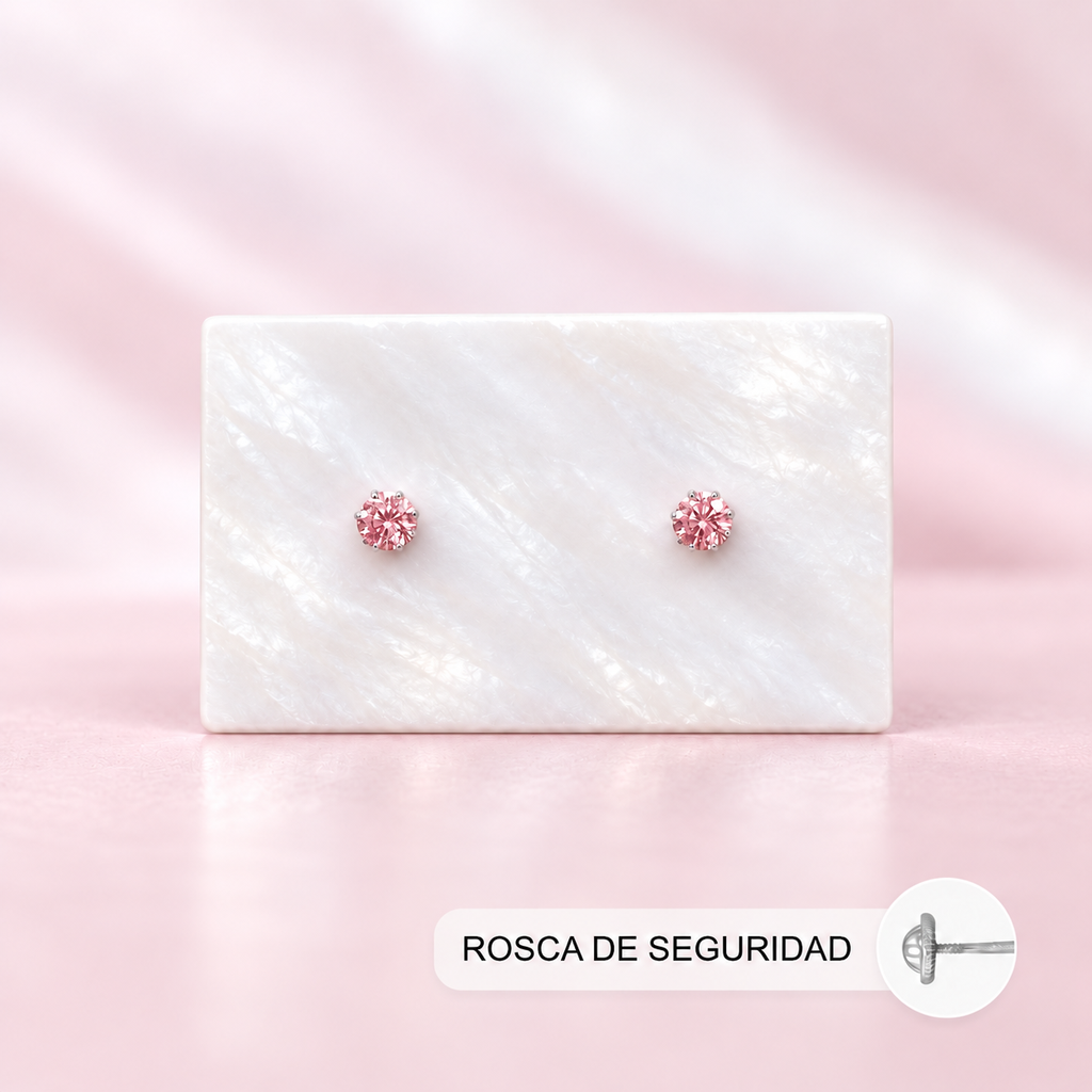Topo ortopedico en Plata ley 925 rosca de seguridad circón rosado redondo #3