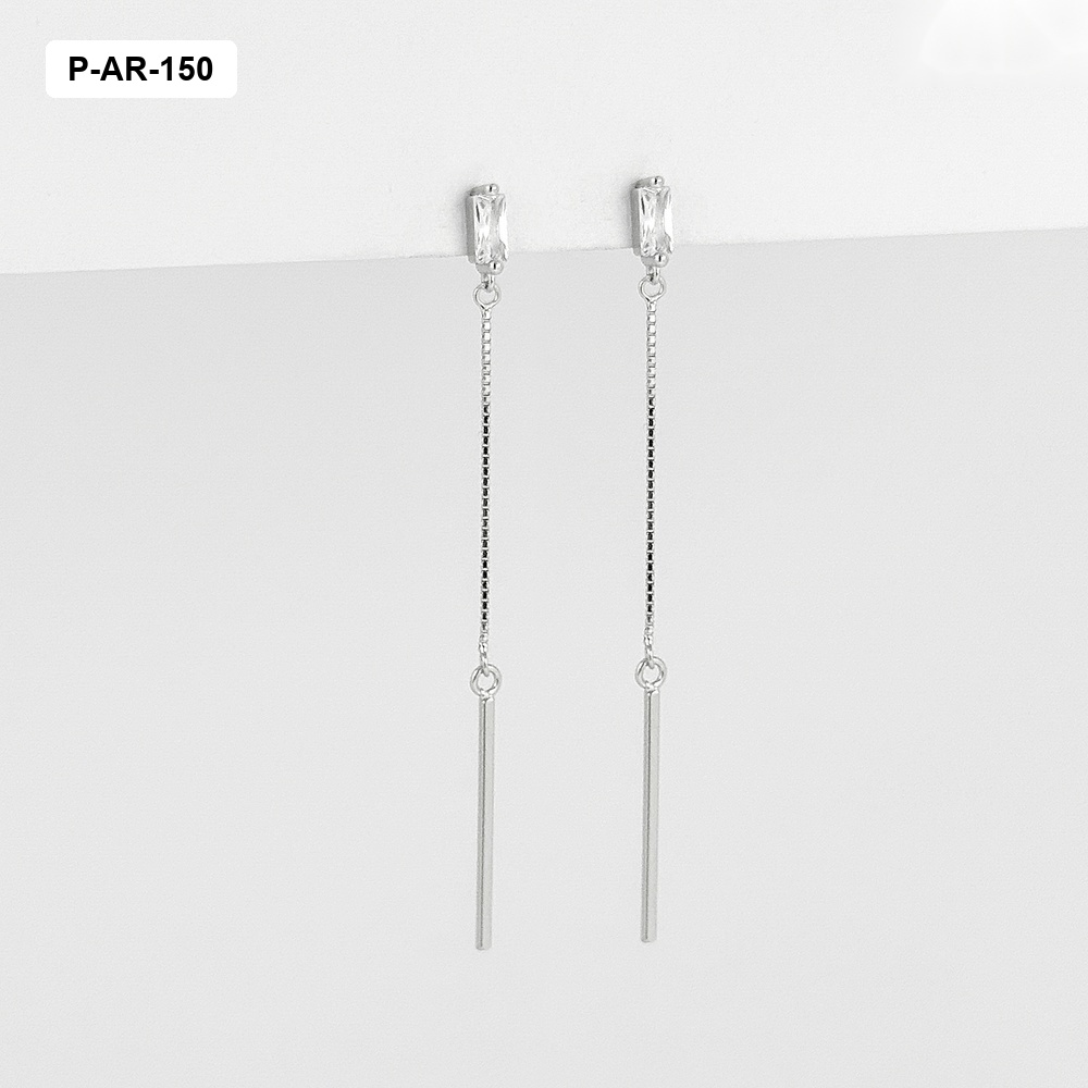 Aretes largos plata 925 (b.rodio) cadenita palo cristal rectángulo