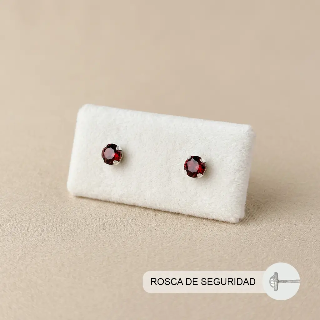 Topo ortopedico en Plata ley 925 rosca de seguridad circón rojo redondo #3