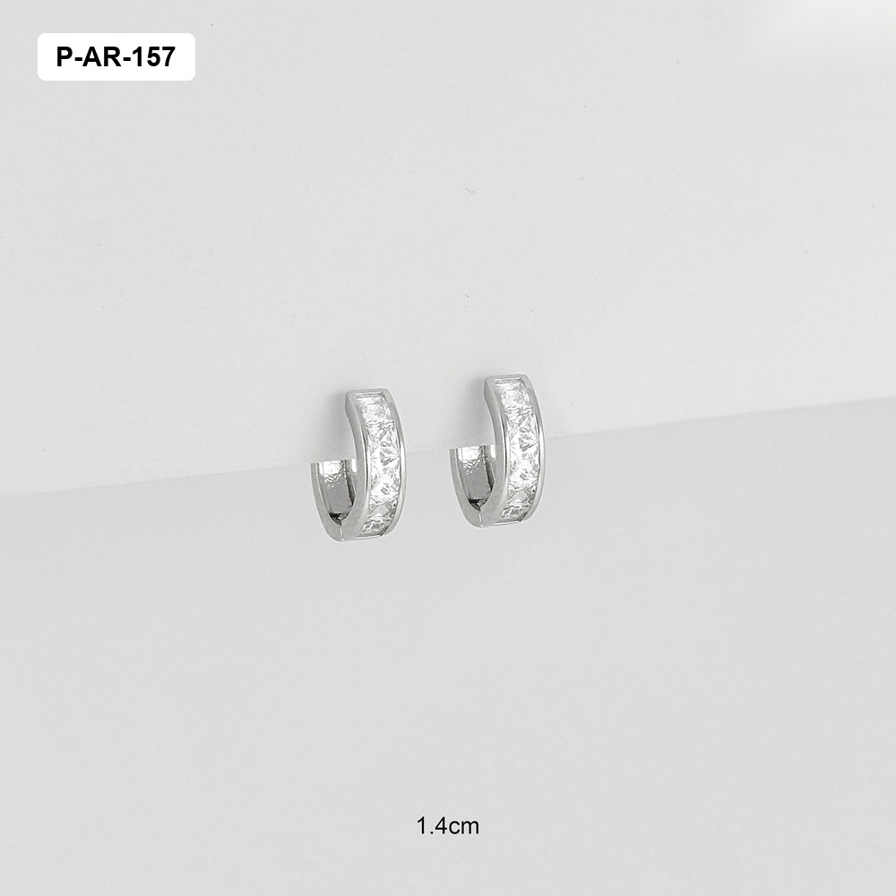 Argolla huggie plata 925 (b.rodio) cristal baguette 1.4 cm