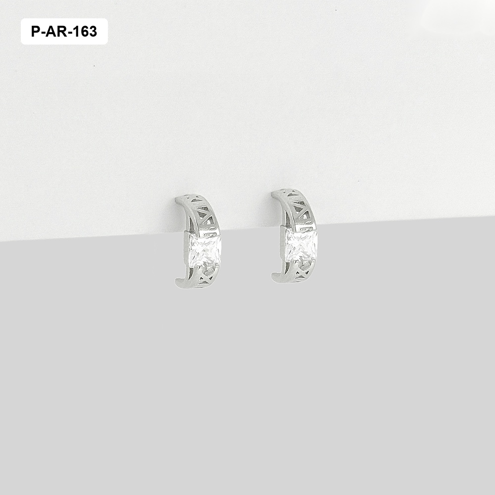 *ARETES PLATA 925 (B.RODIO) MEDIO ARO CRISTAL CUADRADO