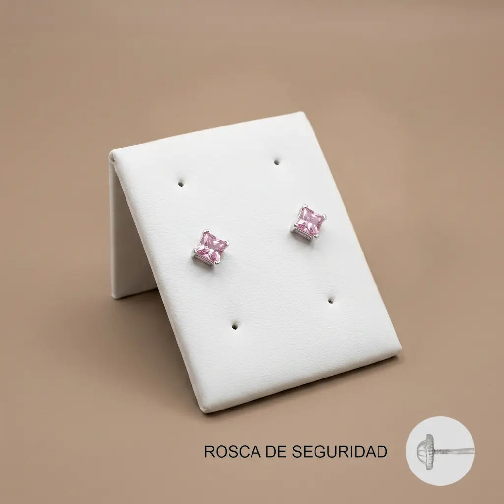 Topo ortopedico en Plata ley 925 rosca de seguridad circón cuadrado rosado #4