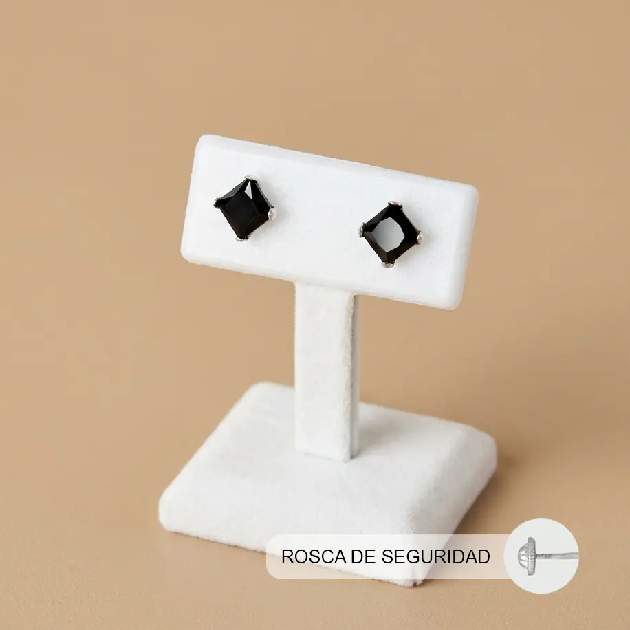 Topo ortopedico en Plata ley 925 rosca de seguridad circón cuadrado negro #5