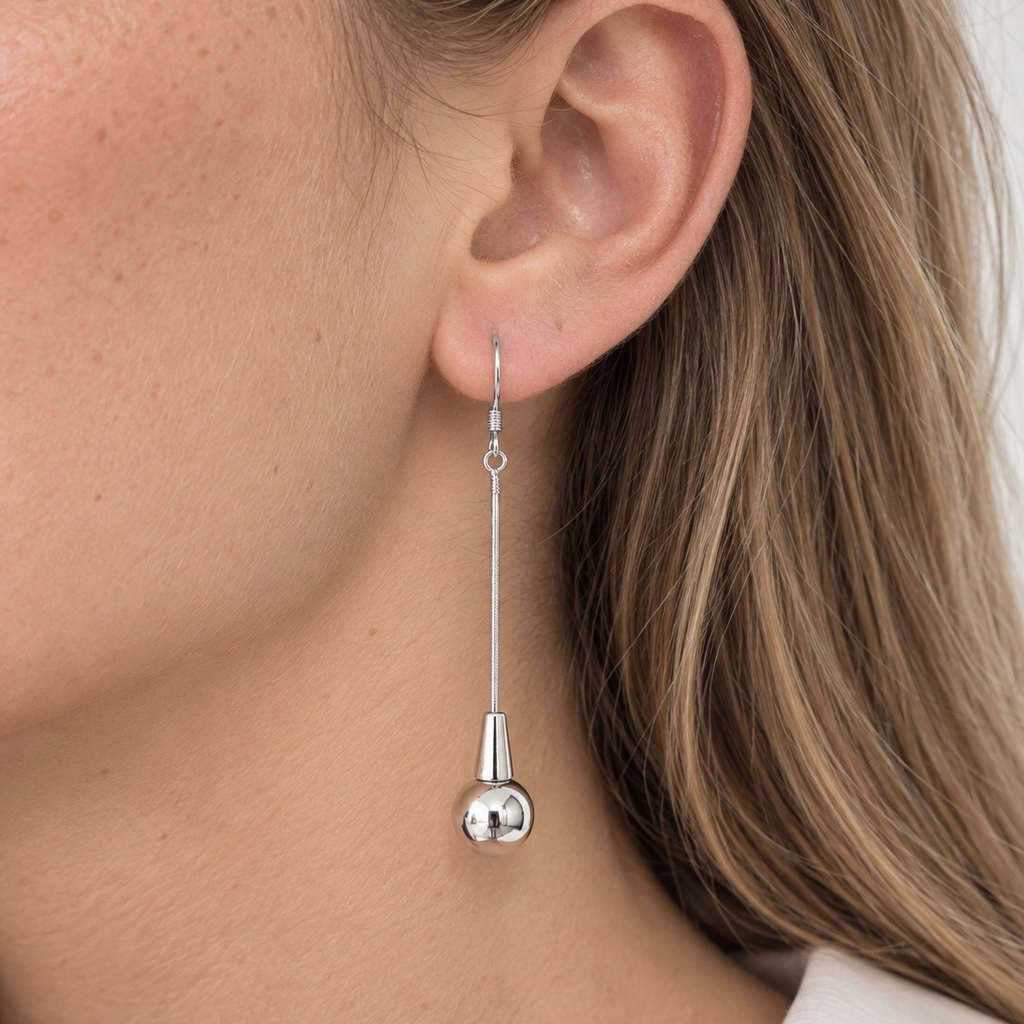 Aretes largos plata 925 (b.rodio) péndulo bola