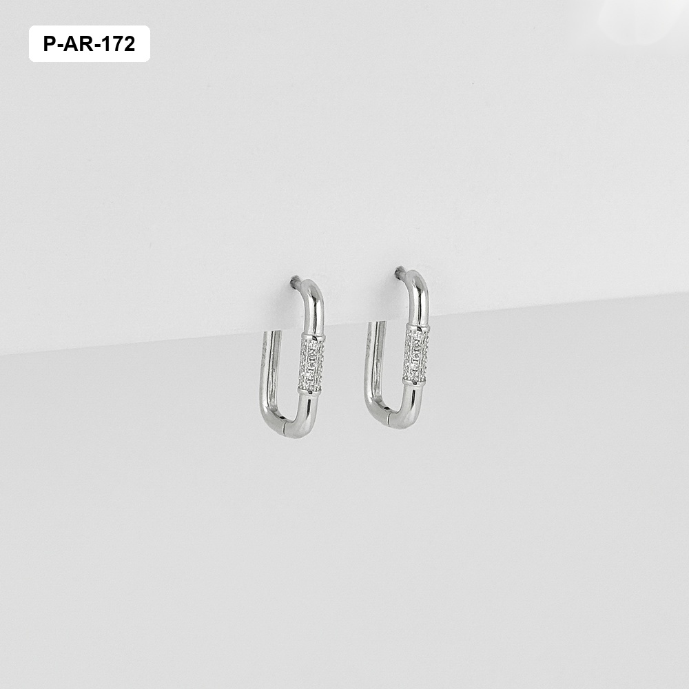 *ARGOLLA HUGGIE PLATA 925 (B.RODIO) RECTÁNGULAR MICROCIRCONES 2 CM