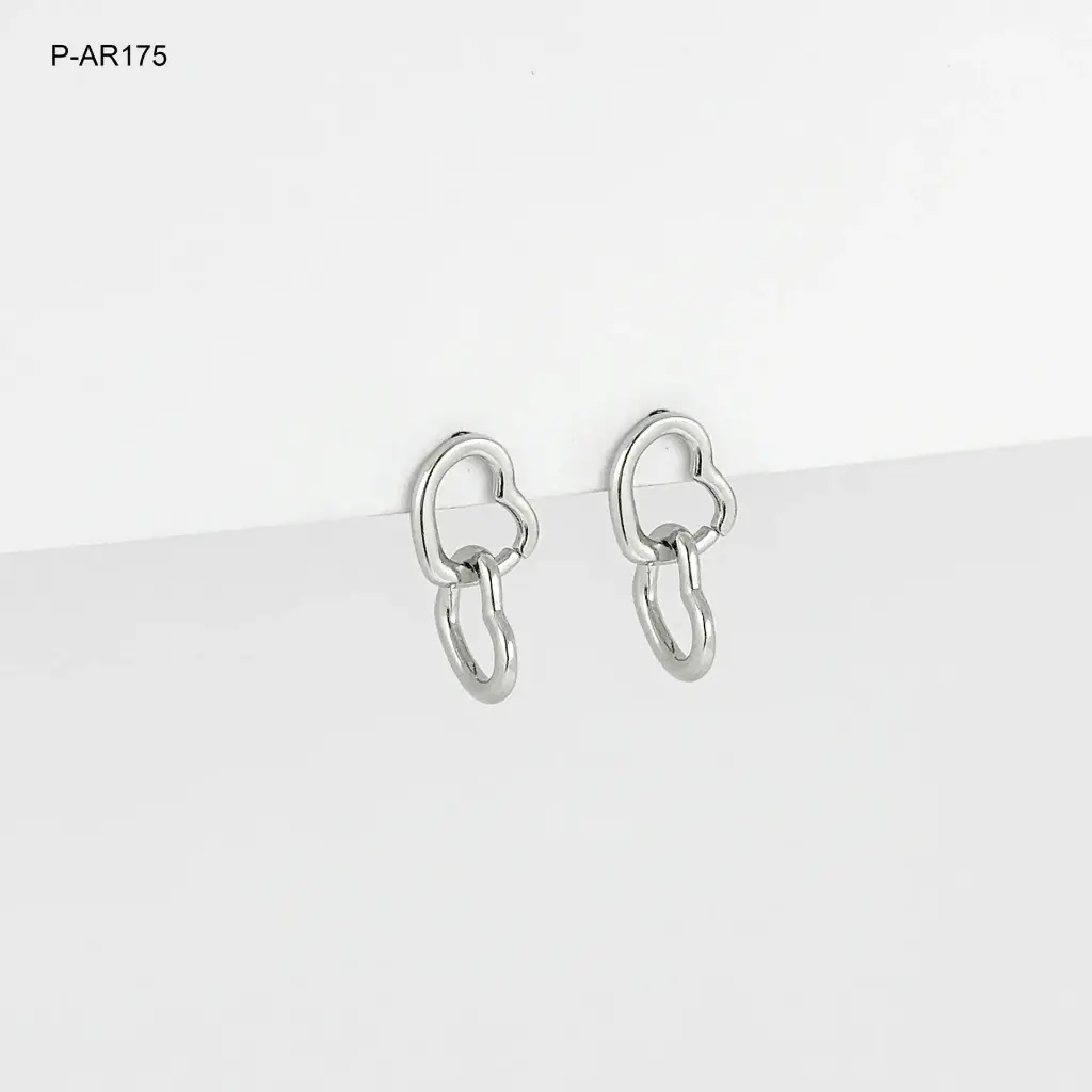 Aretes plata 925 (b.rodio) corazones entrelazados
