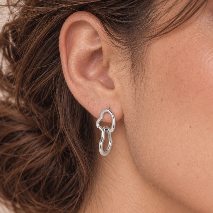 Aretes plata 925 (b.rodio) corazones entrelazados
