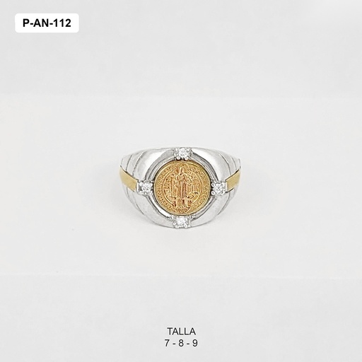 [P-AN-112] Anillo plata 925 y laminado en oro medalla san benito