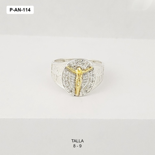 [P-AN-114] Anillo plata 925 hombre jesus dorado circones blancos