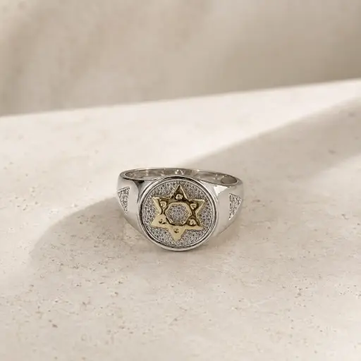 [P-AN-115] Anillo plata 925 hombre estrella david dorada