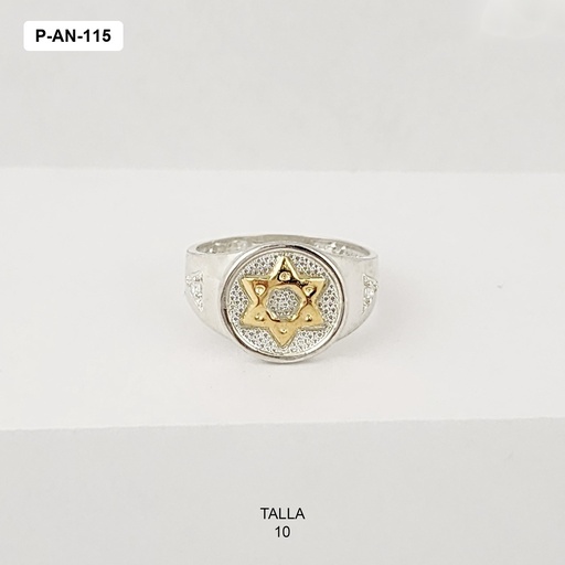 [P-AN-115] Anillo plata 925 hombre estrella david dorada