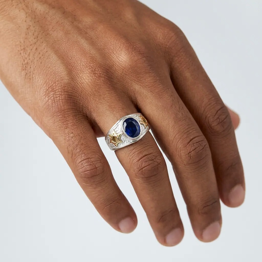 [P-AN-118] Anillo plata 925 hombre circón estrellas de david