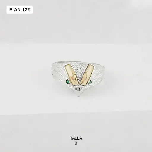 [P-AN-122] Anillo plata 925 hombre pico alcon circones verdes