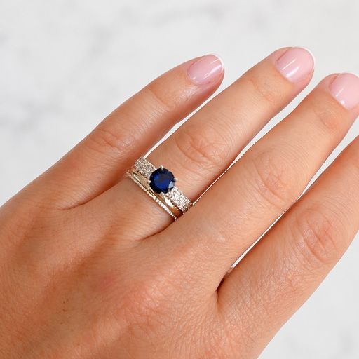 Anillo plata 925 y oro solitario circon azul
