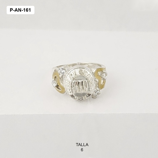 [P-AN-161] Anillo plata 925 y oro grado ovalo escudo laterales corazones