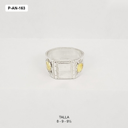 [P-AN-163] Anillo plata 925 y oro grado base cuadrada lisa escudos laterales