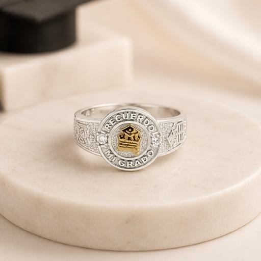 [P-AN-164] Anillo plata 925 y laminado oro grado círculo escudo dos circones