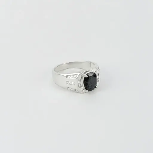 [P-AN-170] Anillo en plata ley 925 para hombre circón negro - talla 12