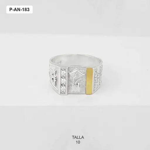 [P-AN-183] Anillo plata 925 y oro grado birrete filo derecho dorado