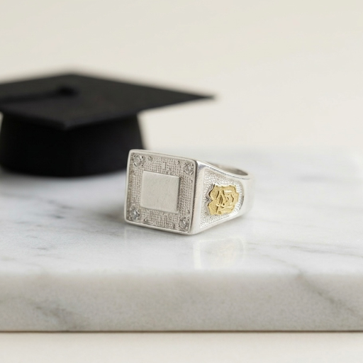 [P-AN-185] Anillo plata 925 y laminado oro grado cuadrado escudos laterales