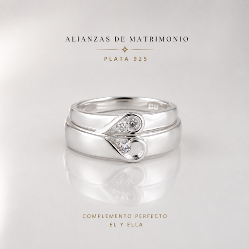[P-AN-197] Anillo plata 925 alianza x2 detalle corazon circon