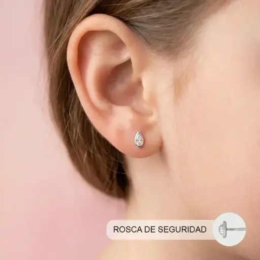 [P-AR-117] Topo ortopedico en Plata ley 925 rosca de seguridad circón blanco gota