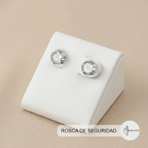 [P-AR-118] Topo ortopedico en Plata ley 925 rosca de seguridad circón redondo blanco #6