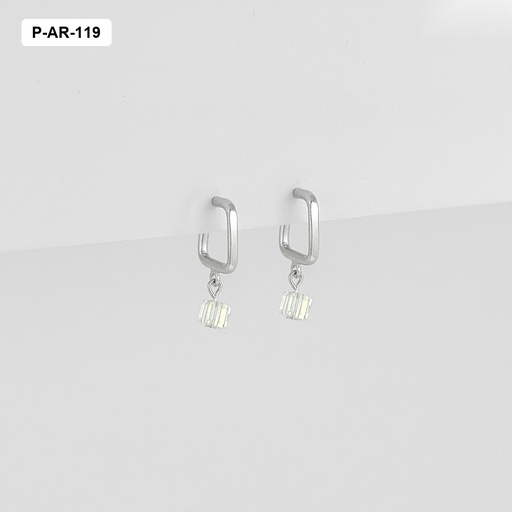 [P-AR-119] Aretes plata 925 (b.rodio) cuadrado cristal cubo tornasol