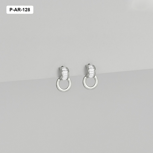 [P-AR-128] *ARETES EN PLATA LEY 925 (B.RODIO) CRISTALES BAGUETTE CÍRCULO