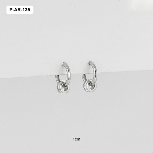 [P-AR-135] Argolla huggie plata 925 (b.rodio) cilindro piedras baguette 1 cm
