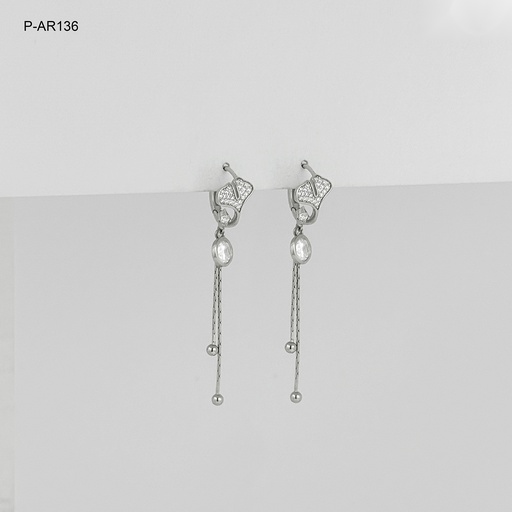 [P-AR-136] Argolla huggie plata 925 (b.rodio) largo cadenitas flor